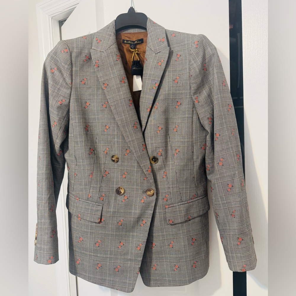 Brooks Brothers Gray Check Blazer with Red Details